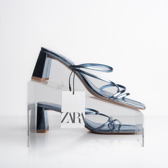 Zara Womens Blue Strappy Mule Heeled Sandals Sz US 7.5 EU 38 2322/110 NWD - Picture 8 of 9